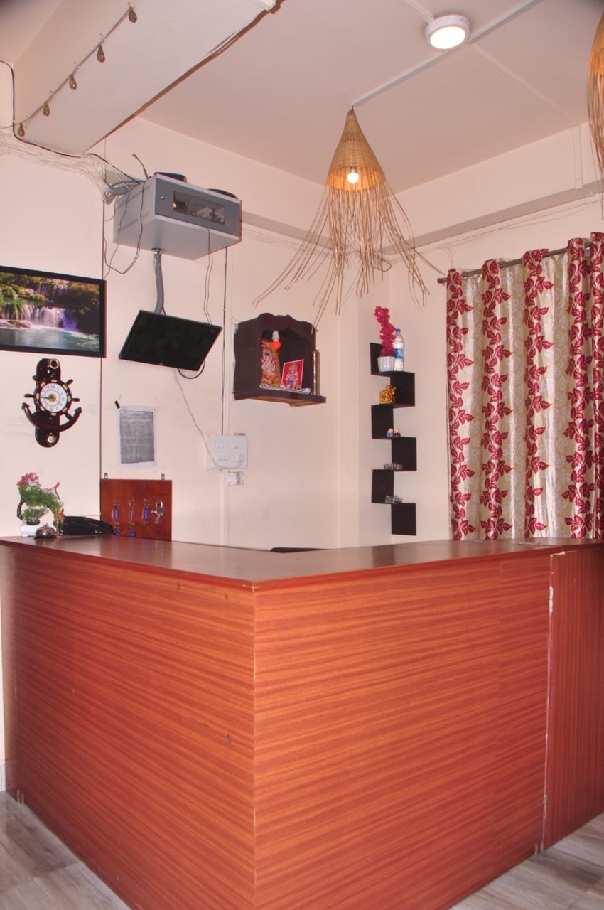 Reception counter with traditional wood carvings